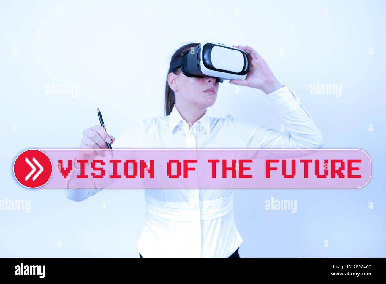 Hand writing sign Vision Of The Future. Conceptual photo Seeing something Ahead a Clear Guide of Action Stock Photo
