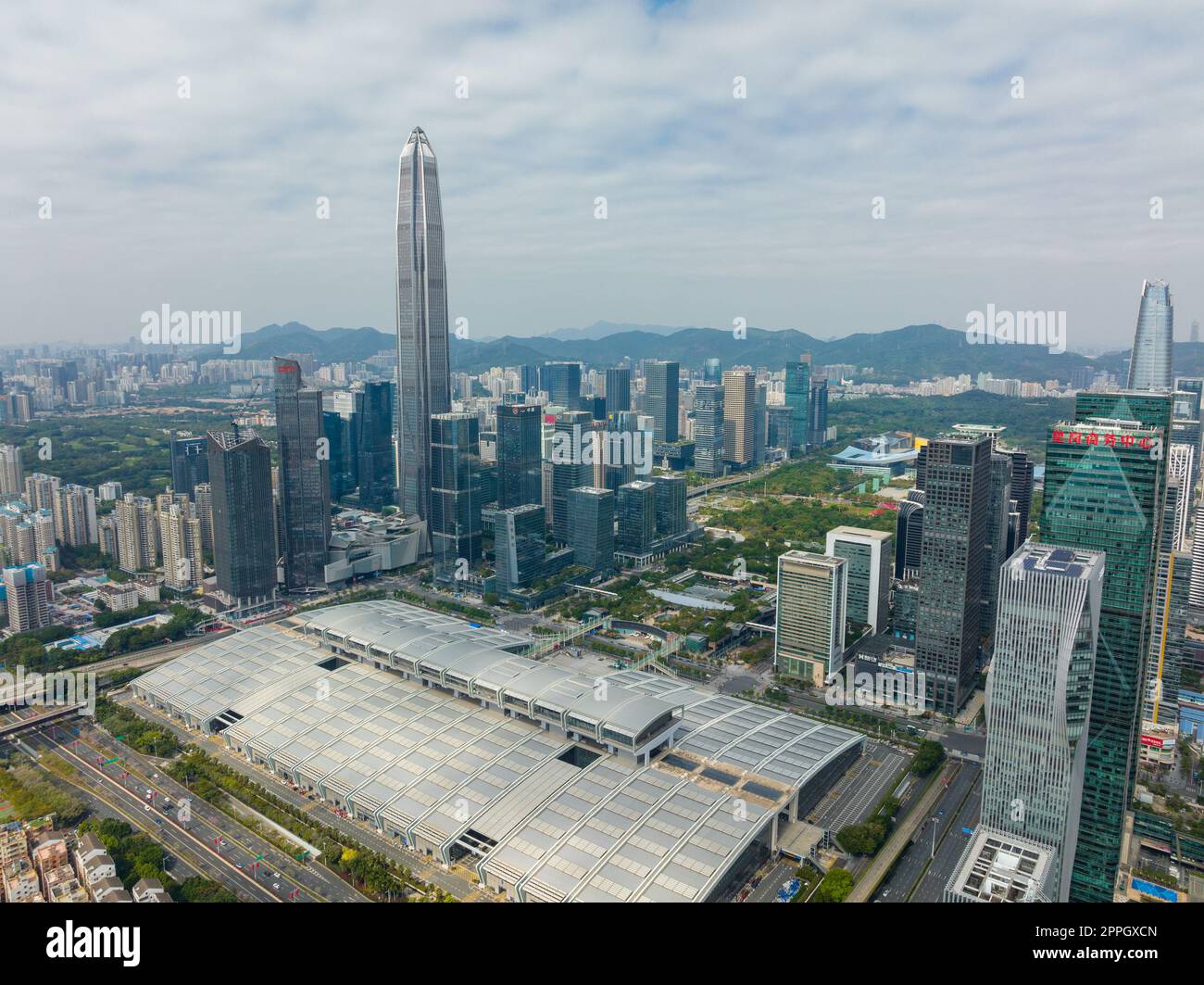 Shenzhen, China, 21 January 2022: Top view of Shenzhen city, Futian District Stock Photo