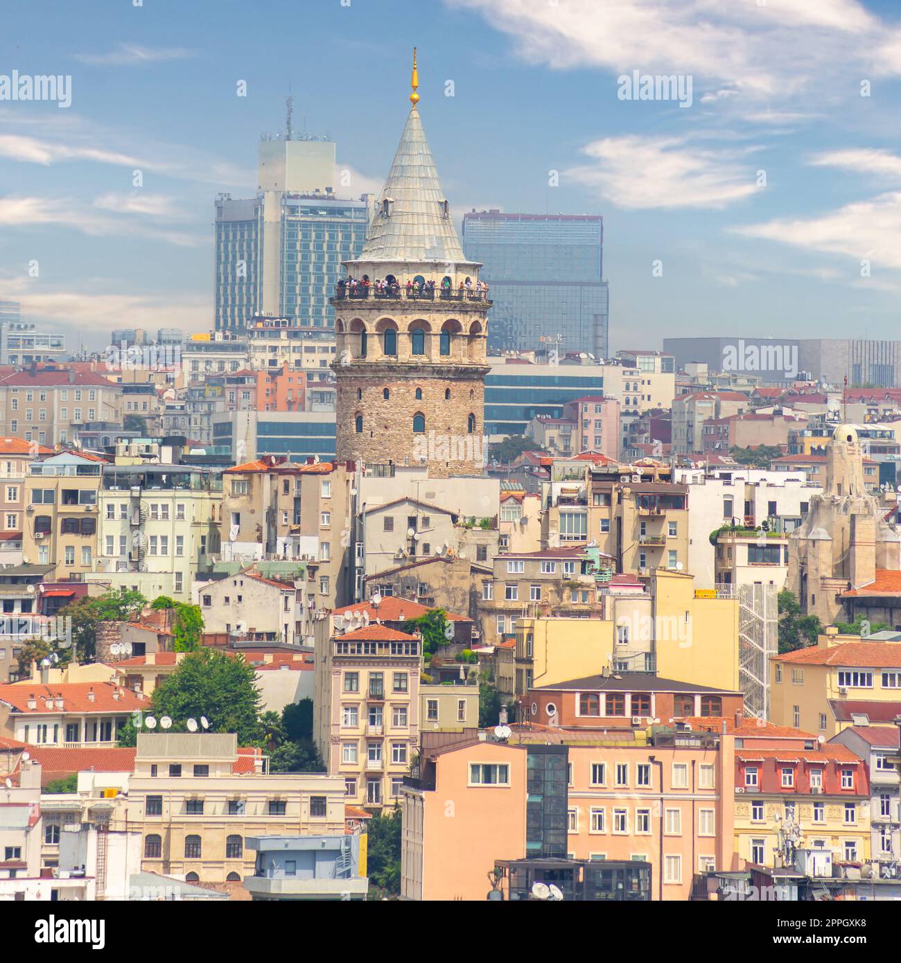 Istanbul city view of Golden Horn buildings, from the sea with Galata Tower, Istanbul, Turkey Stock Photo