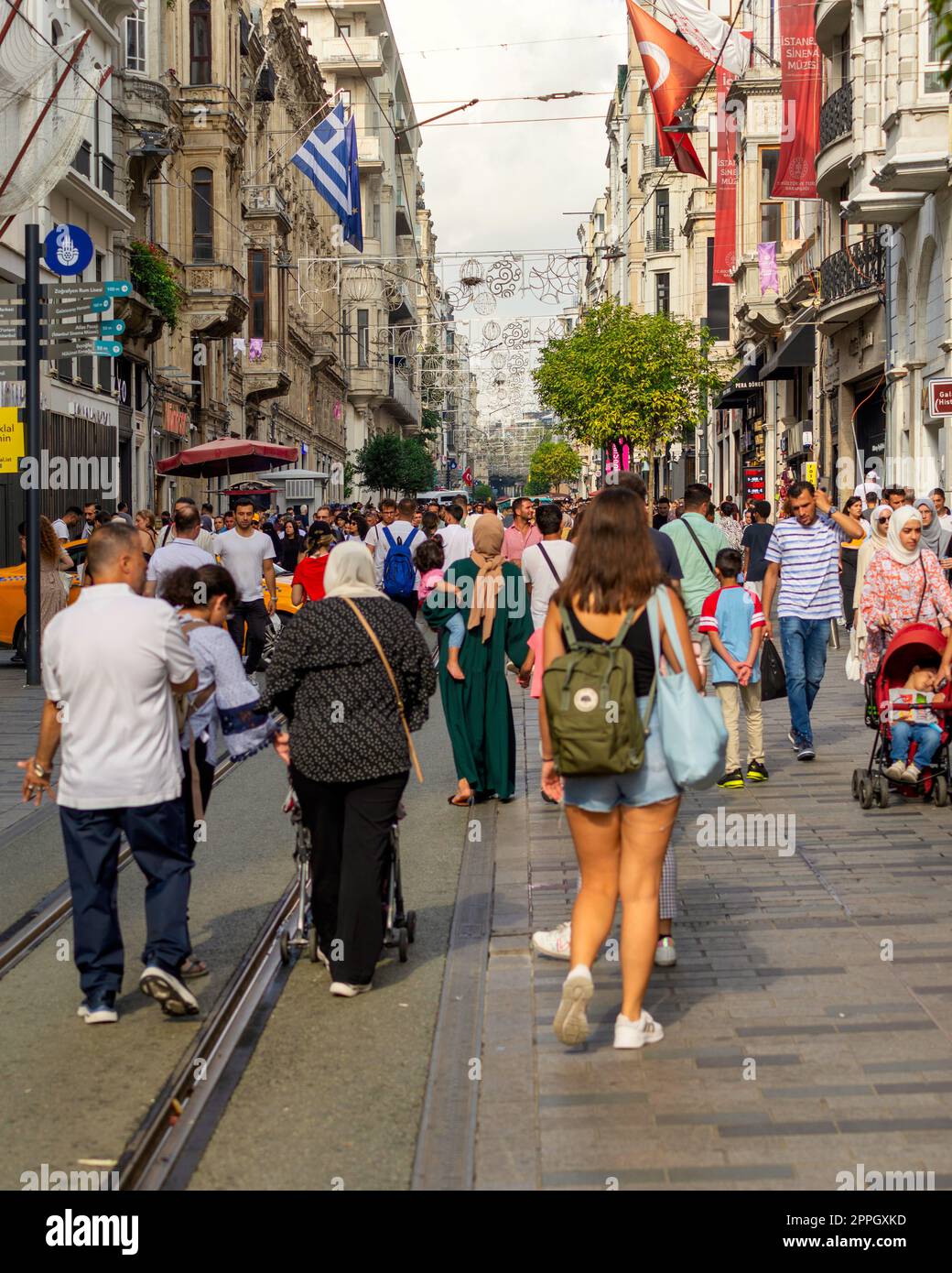Crowded Istiklal Street or Istiklal Caddesi, located at Beyoglu, in the European side of Istanbul Province, Turkey Stock Photo