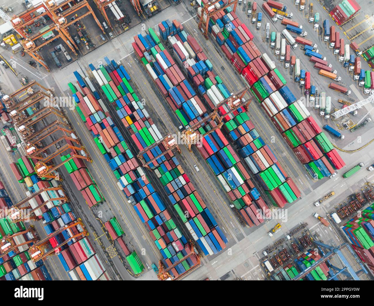 Hong Kong 27 January 2022: Top down view of Cargo terminal port Stock Photo