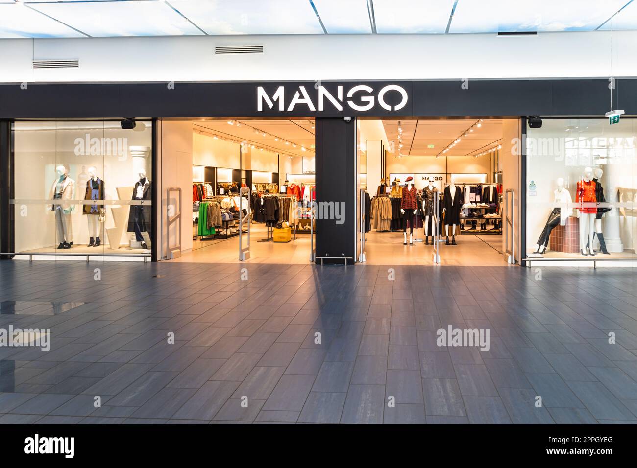 Fashionable Mango brand interior of clothing store. Kaunas, Lithuania, 27 September 2022 Stock Photo