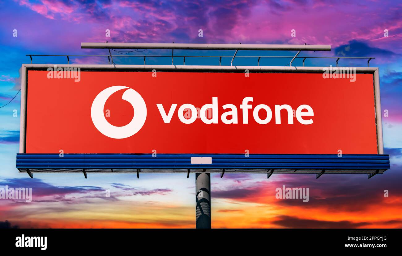 Advertisement billboard displaying logo of Vodafone Group Stock Photo