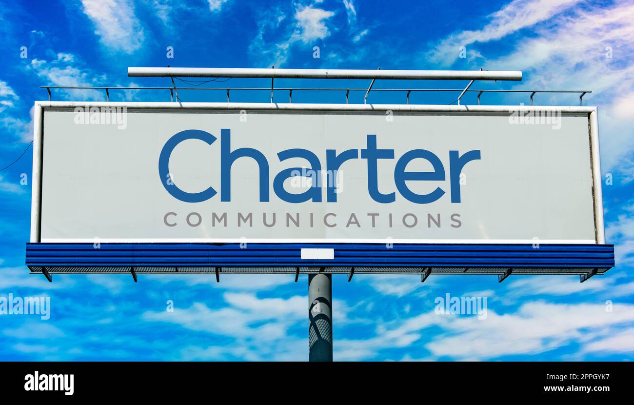 Advertisement billboard displaying logo of Charter Communication Stock