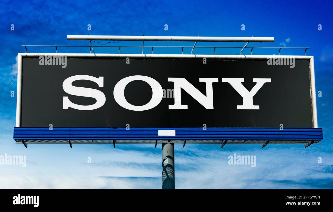 Advertisement billboard displaying logo of Sony Stock Photo