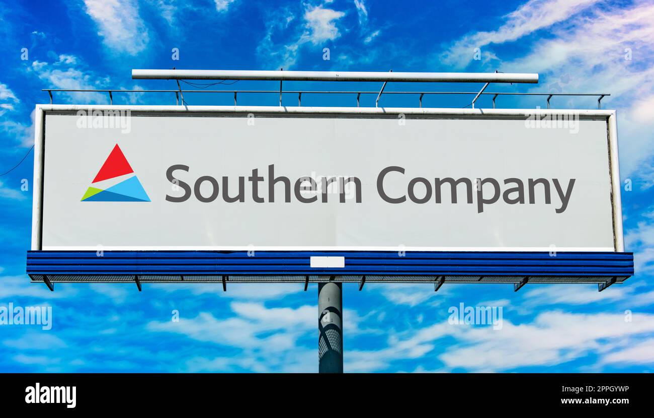 Advertisement billboard displaying logo of Southern Company Stock Photo