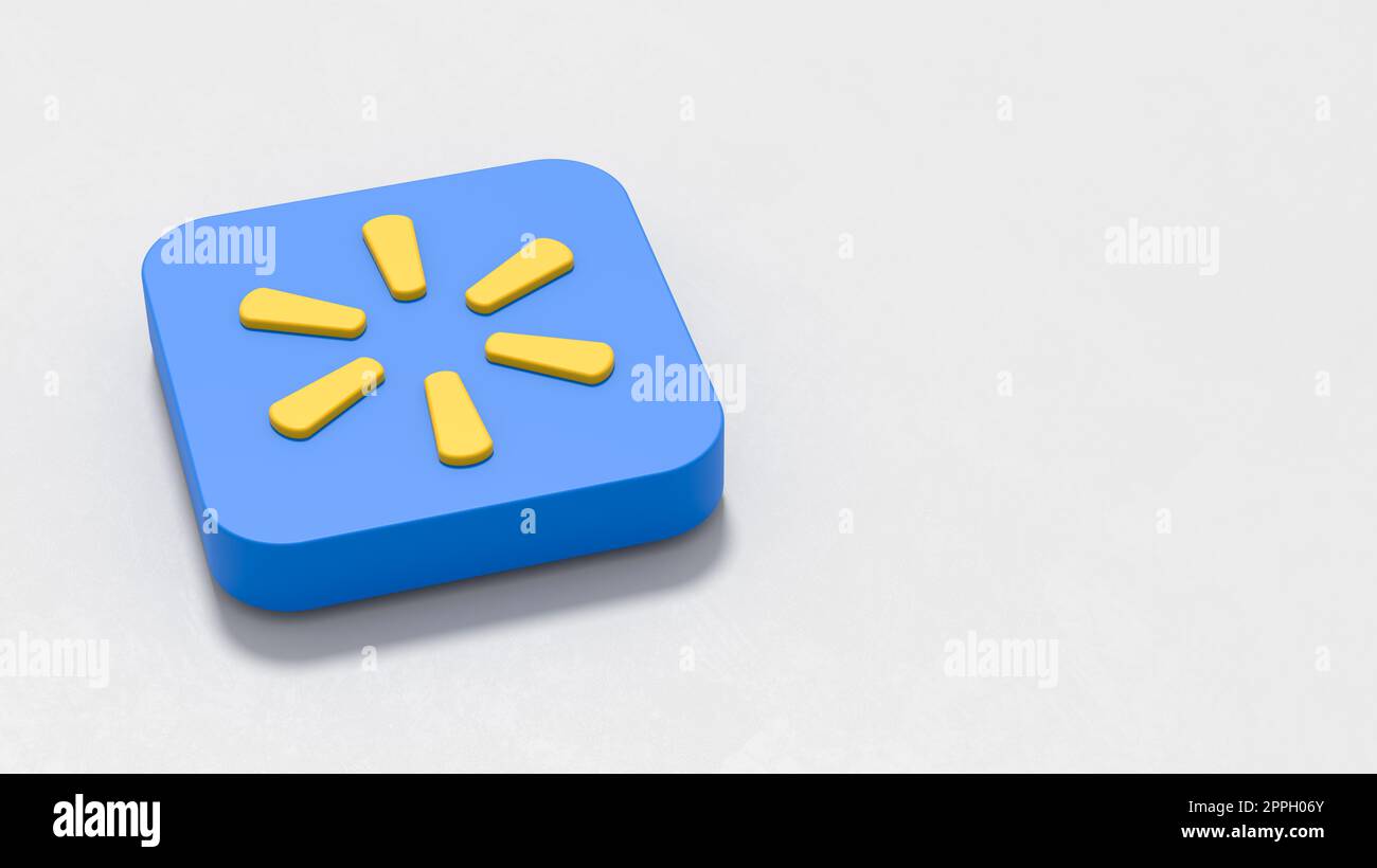 Walmart App Icon 3D Symbol Shape on Plastered Gray Background with Copy