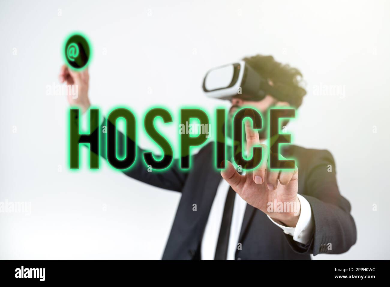 Sign displaying Hospice. Business overview focuses on the palliation of a terminally ill patient's pain Stock Photo