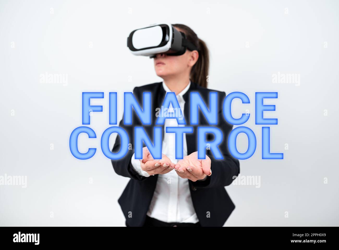 Hand writing sign Finance Control. Concept meaning procedures that are implemented to manage finances Stock Photo