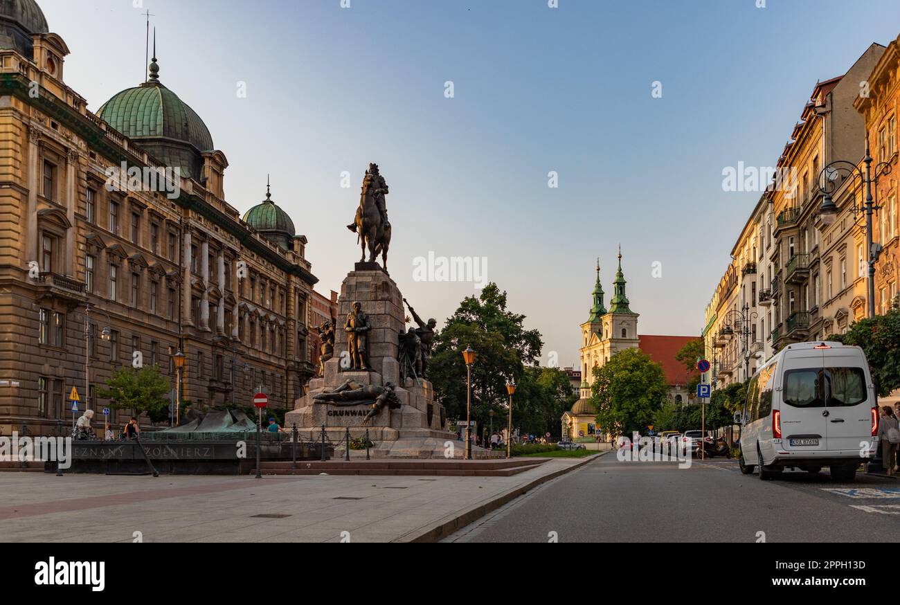 Jana Matejki Square - St. Florian's Church and the Grunwald Monument Stock Photo