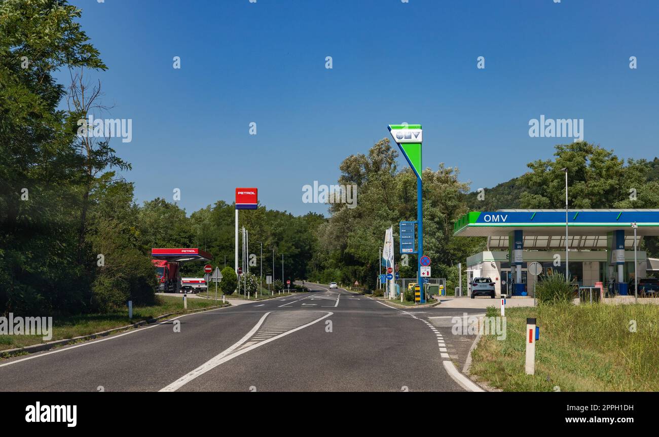 Slovenian Gas Stations - Petrol and OMV Stock Photo