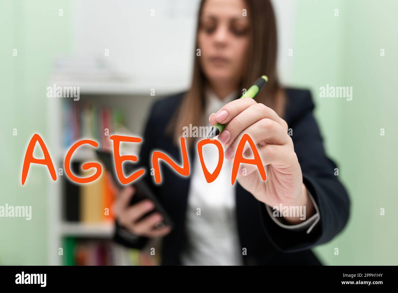 Writing displaying text Agenda. Internet Concept To do list of items be discussed at formal important meeting Stock Photo