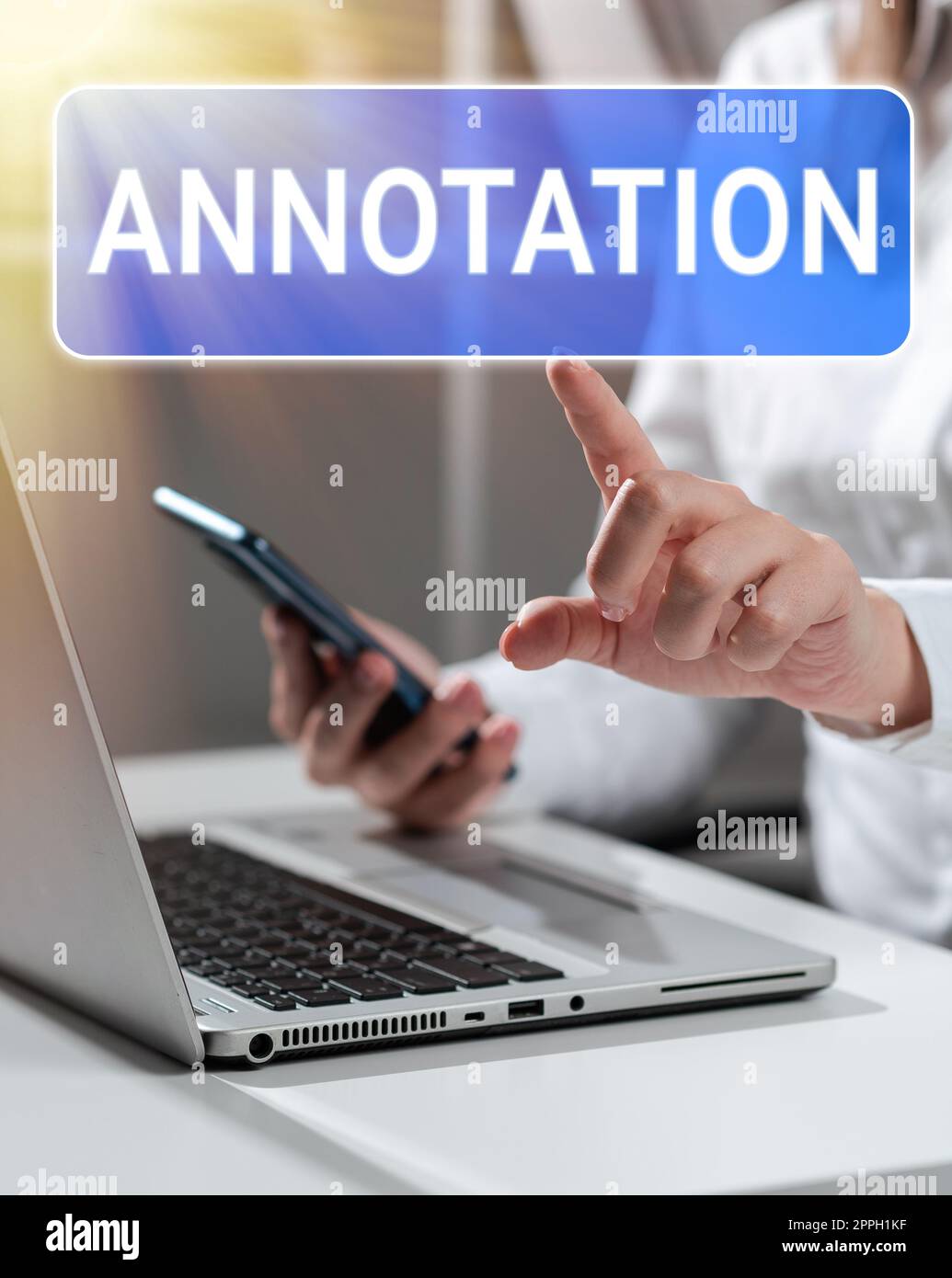 Text sign showing Annotation. Word for note added by way of comment or explanation Stock Photo