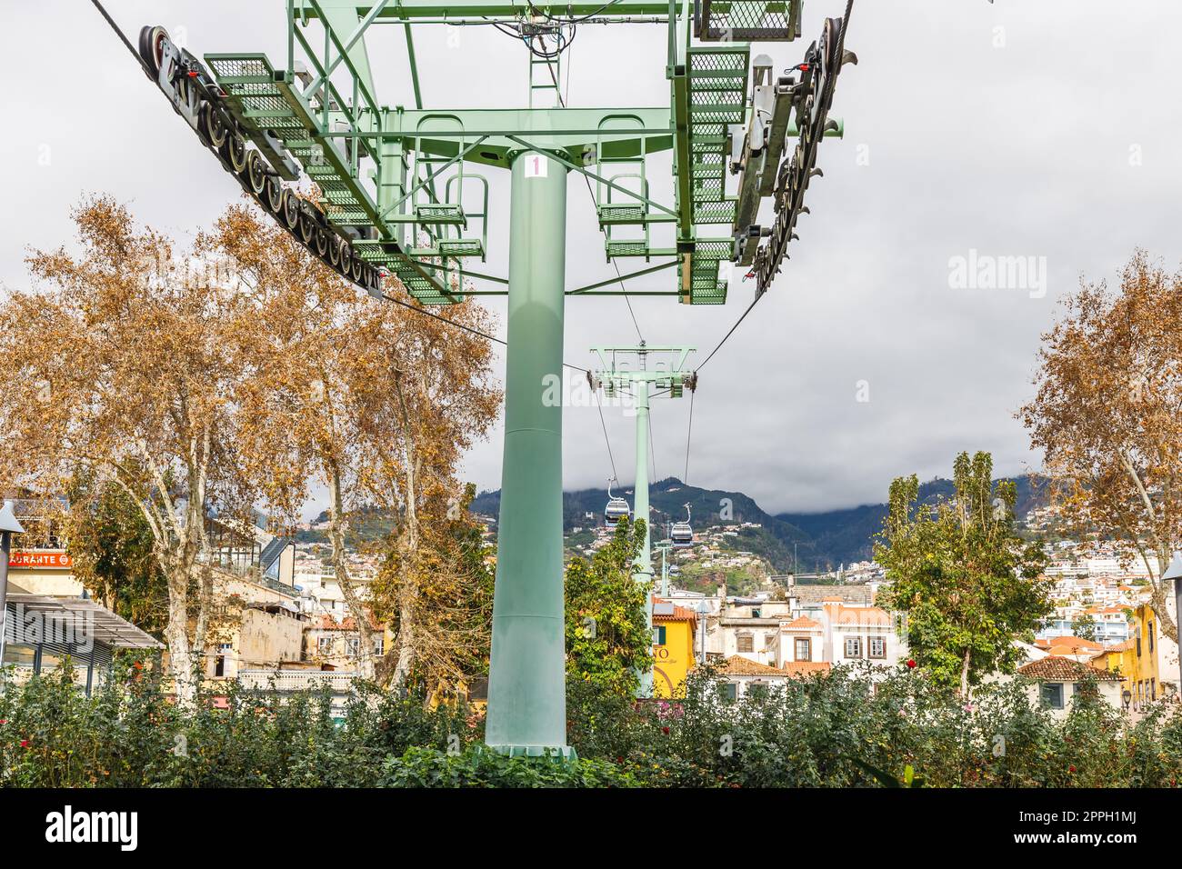 Street atmosphere around the Funchal-Monte urban cable car in Madeira Stock Photo