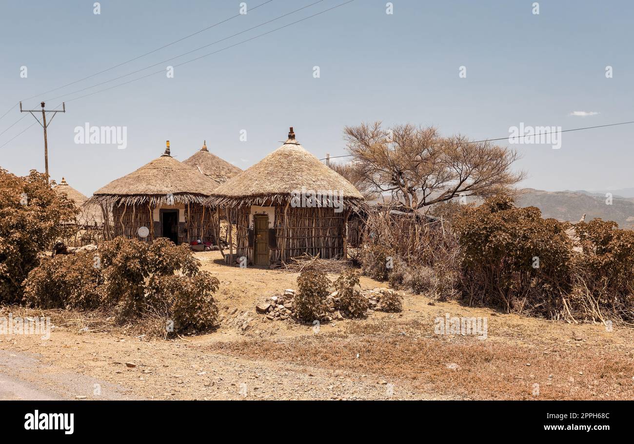 Beautiful north Simien traditional ethiopian houses. Amhara region, Ethiopia, Africa Stock Photo