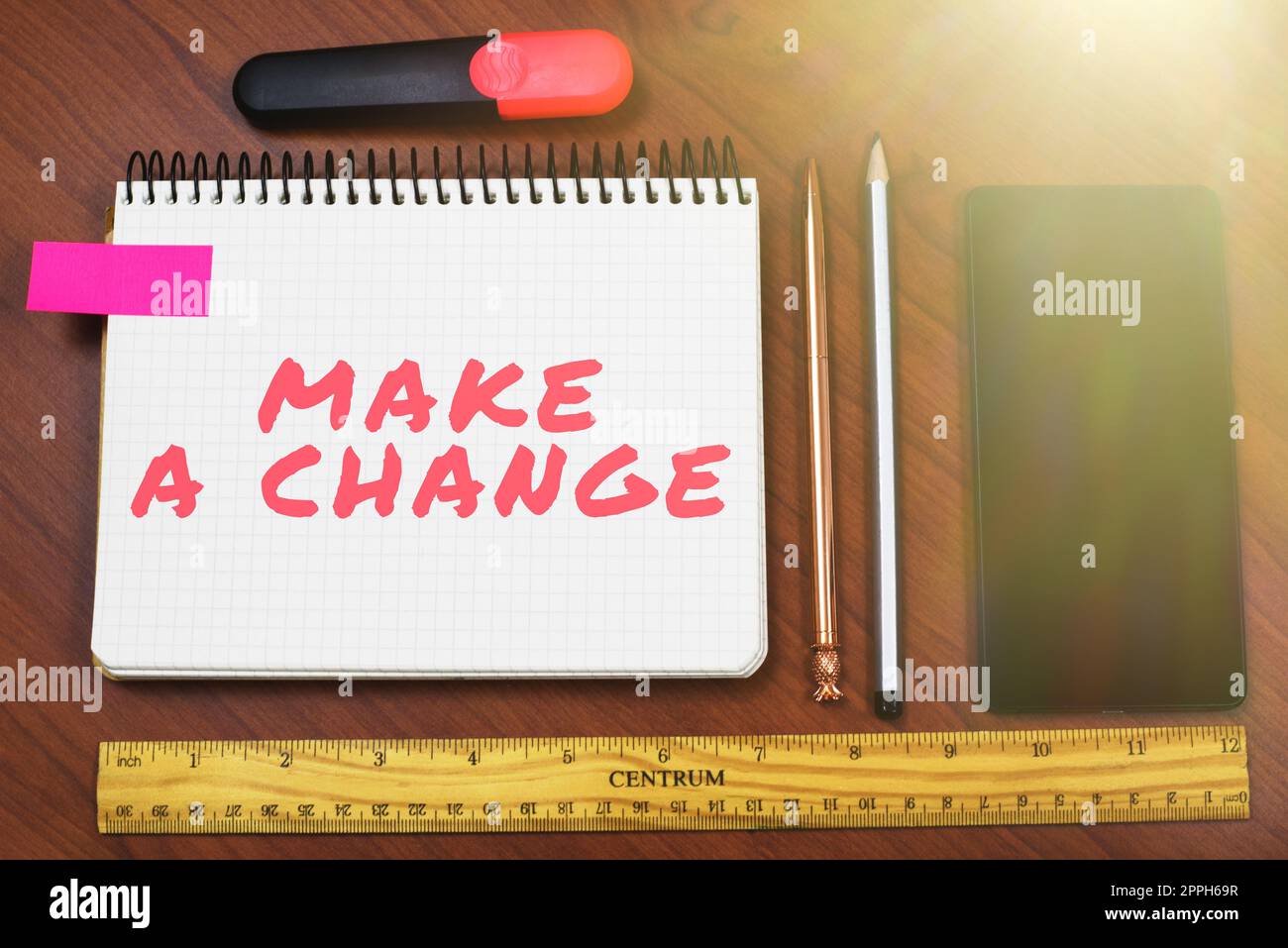 Handwriting text Make A Change. Word for Create a Difference Alteration Have an Effect Metamorphose Stock Photo