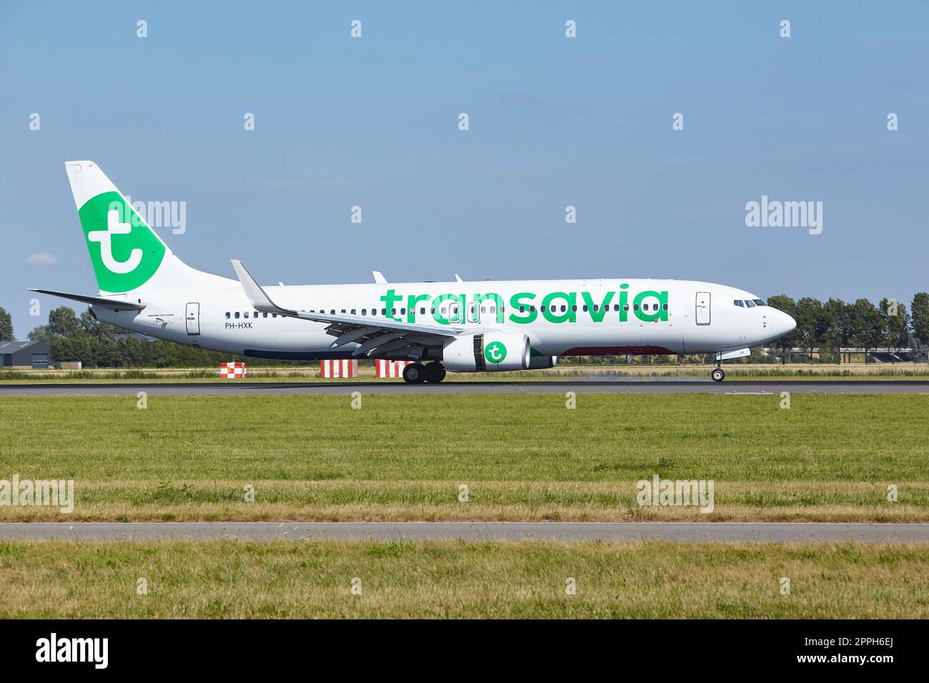 Amsterdam Airport Schiphol - Boeing 737-8K2 of transavia lands Stock Photo