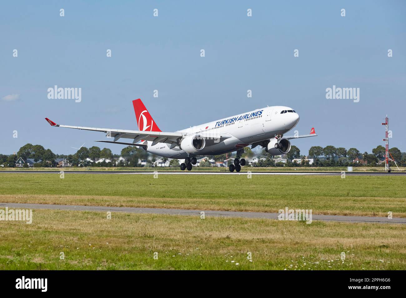 Amsterdam Airport Schiphol - Airbus A330-223 of Turkish Airlines lands Stock Photo