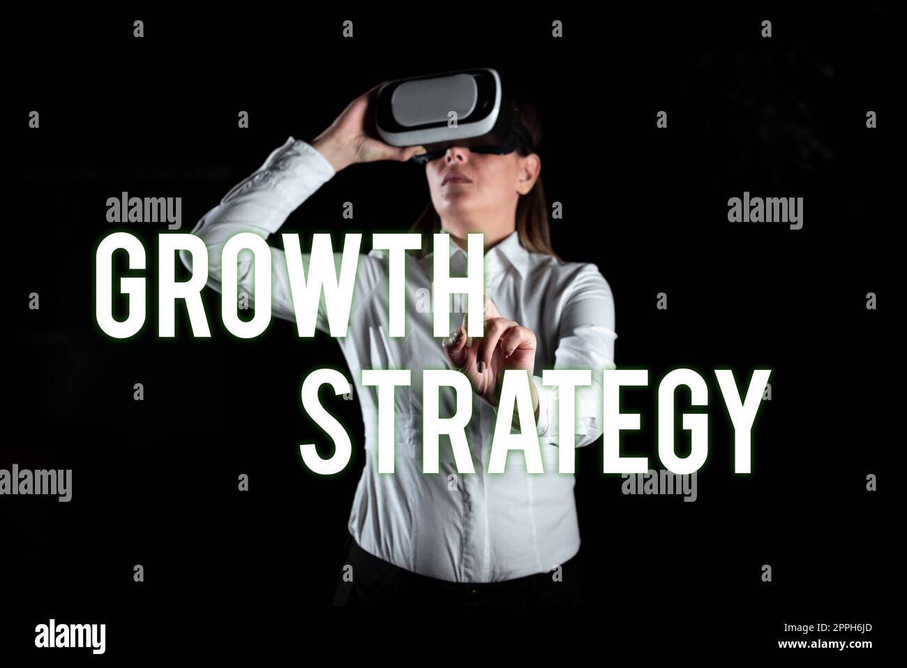 Text sign showing Growth StrategyStrategy aimed at winning larger market share in short-term. Business showcase Strategy aimed at winning larger market share in shortterm Stock Photo