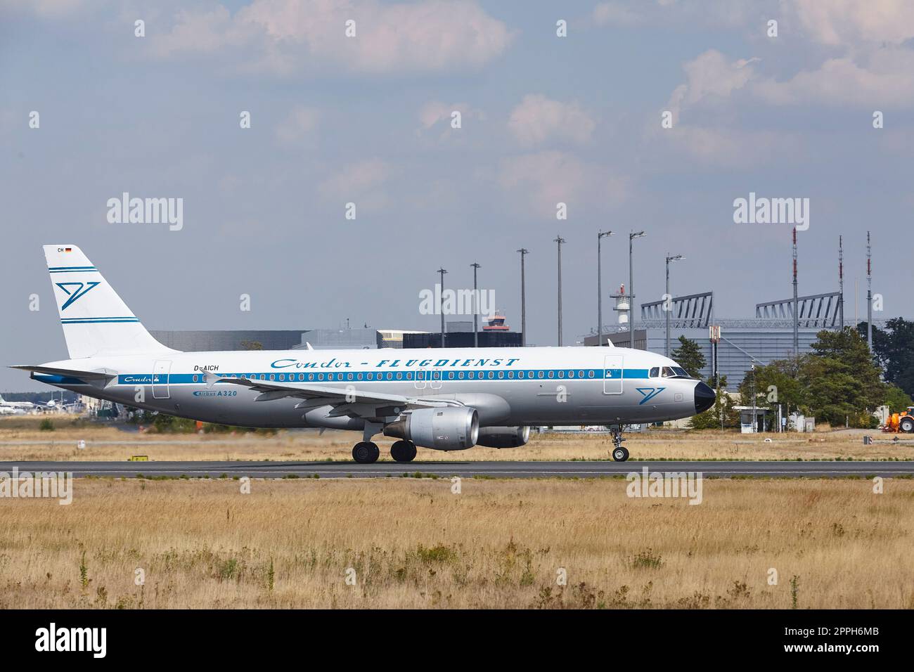 Frankfurt Airport Fraport - Airbus A320-212 of Condor (Retro Livery) takes off Stock Photo