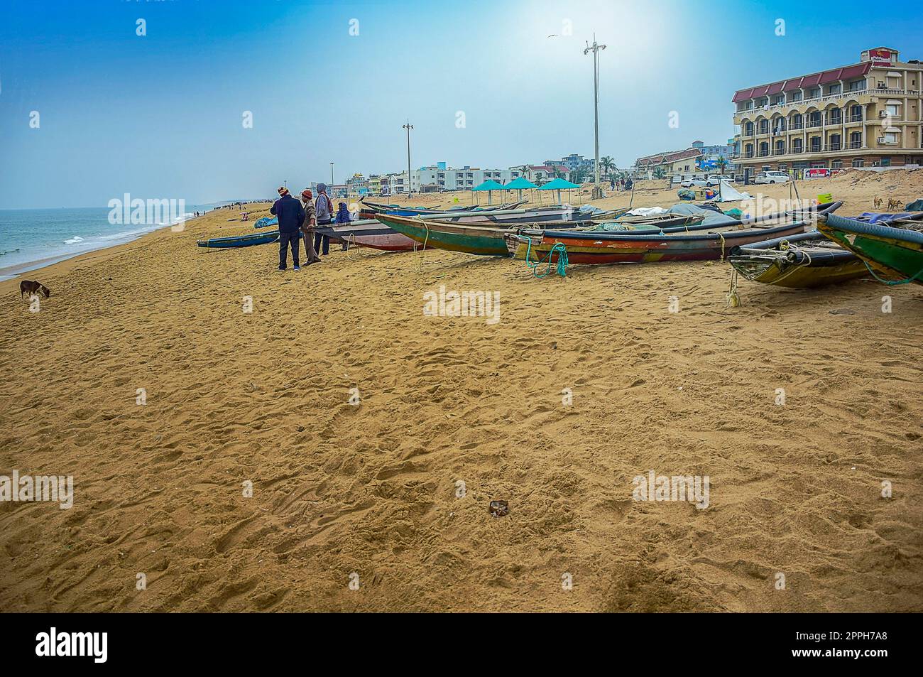 Seashore and Beaches around of India Travelling and tour ot PURI an age old renound city, beach resort in the beach of bay of Bengal, Odisa, India, very popular in eastern India. FEBRUARY 2020. Stock Photo