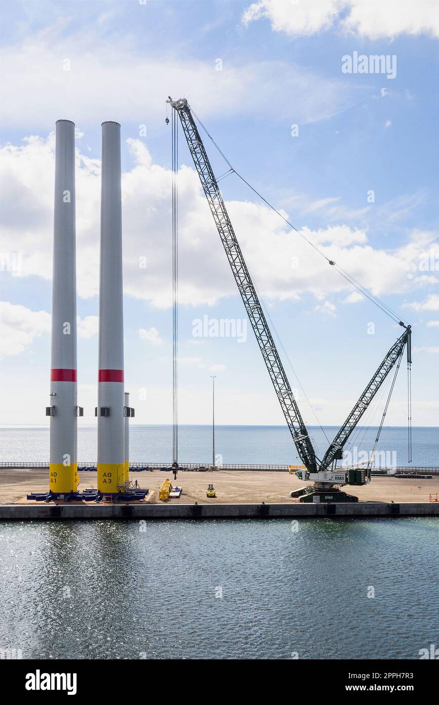 Denmark, Bornholm Offshore Wind Turbine Installation in the Harbor of
