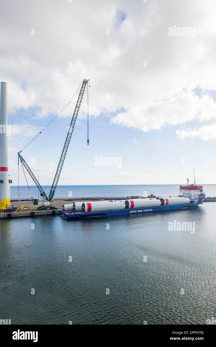 Denmark, Bornholm Offshore Wind Turbine Transportation in the Harbor