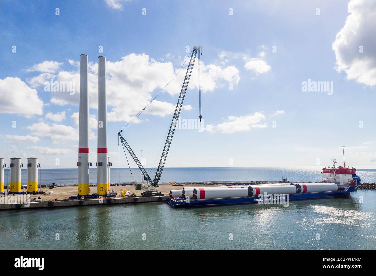 Denmark, Bornholm Offshore Wind Turbine Installation in the Harbor of