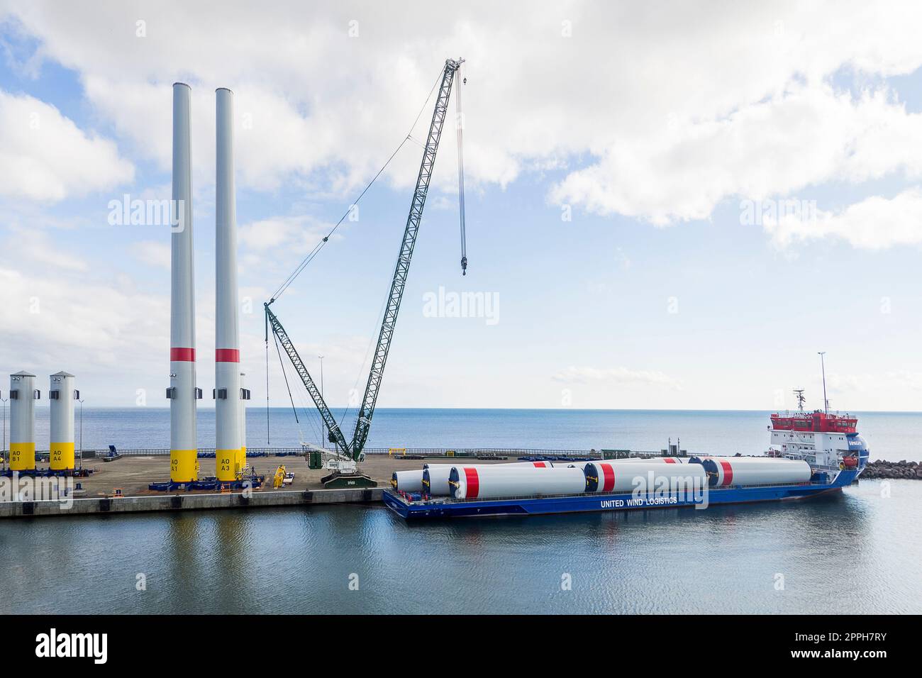Denmark, Bornholm Offshore Wind Turbine Transportation in the Harbor
