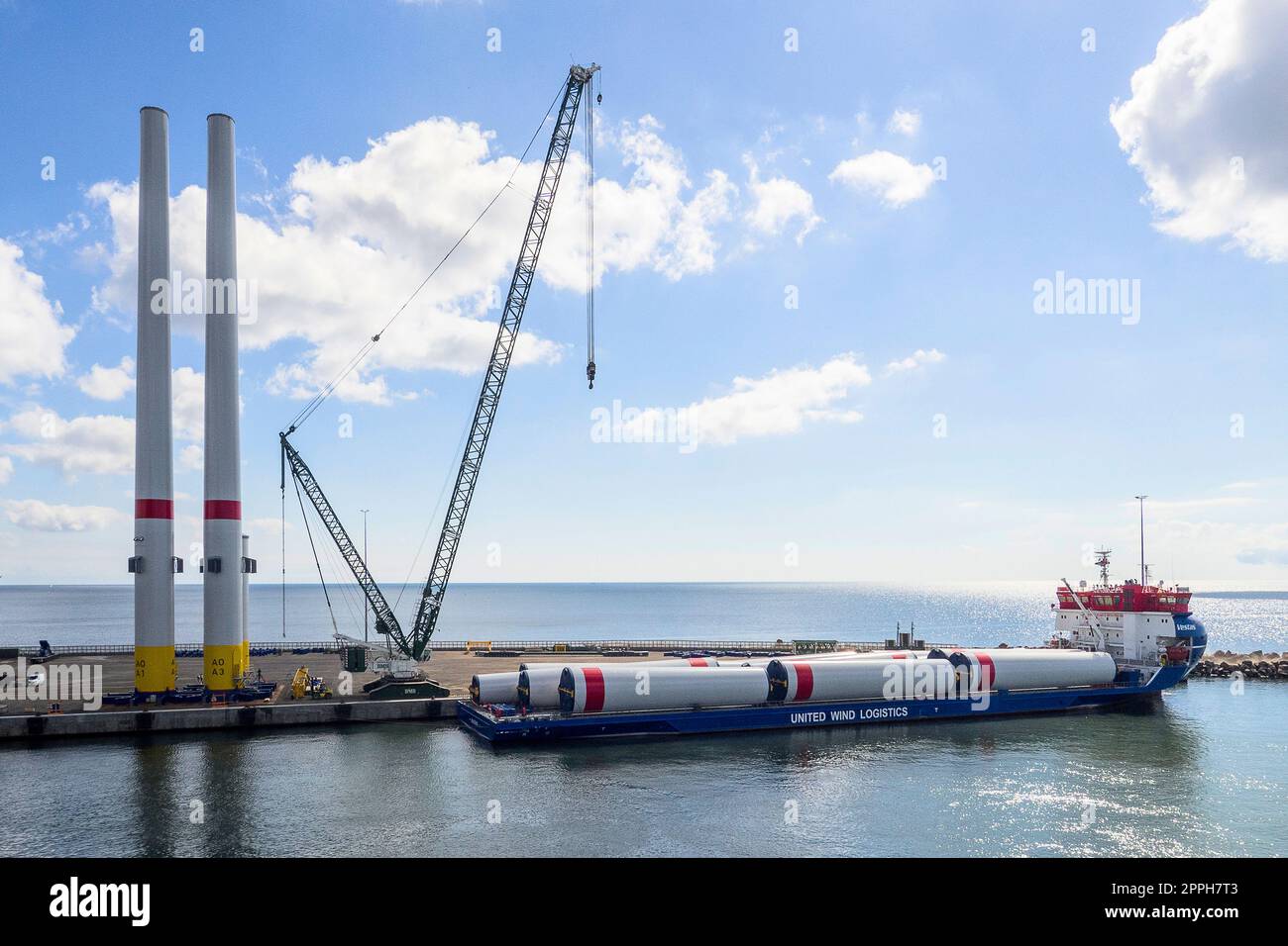 Denmark, Bornholm Offshore Wind Turbine Transportation in the Harbor