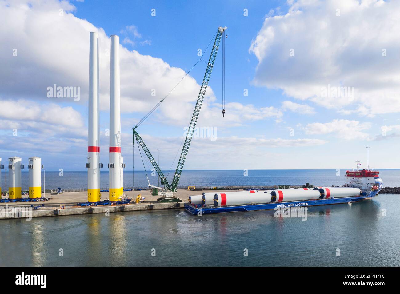 Denmark, Bornholm Offshore Wind Turbine Transportation in the Harbor