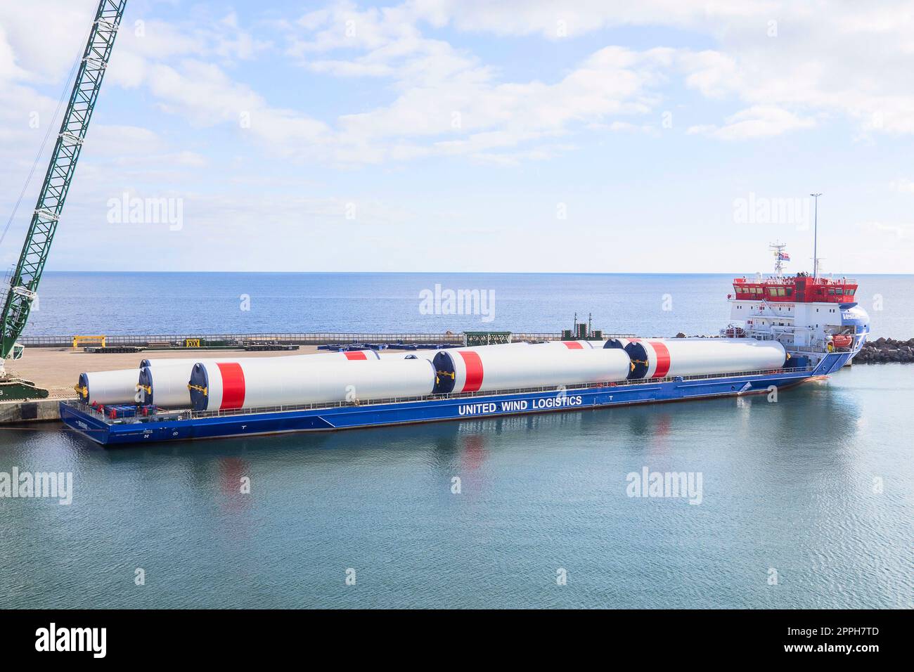Denmark, Bornholm Offshore Wind Turbine Transportation in the Harbor