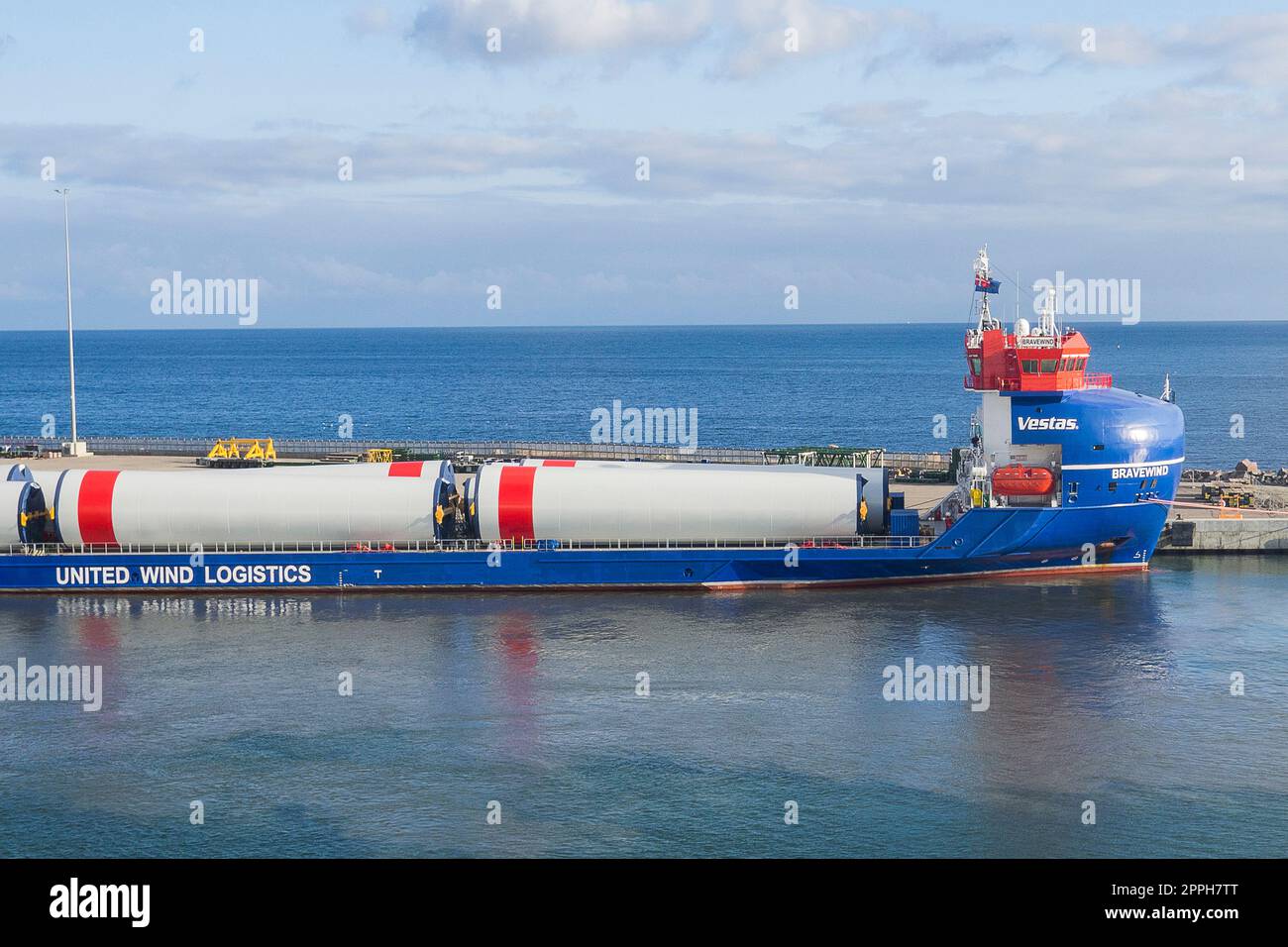 Denmark, Bornholm Offshore Wind Turbine Transportation in the Harbor
