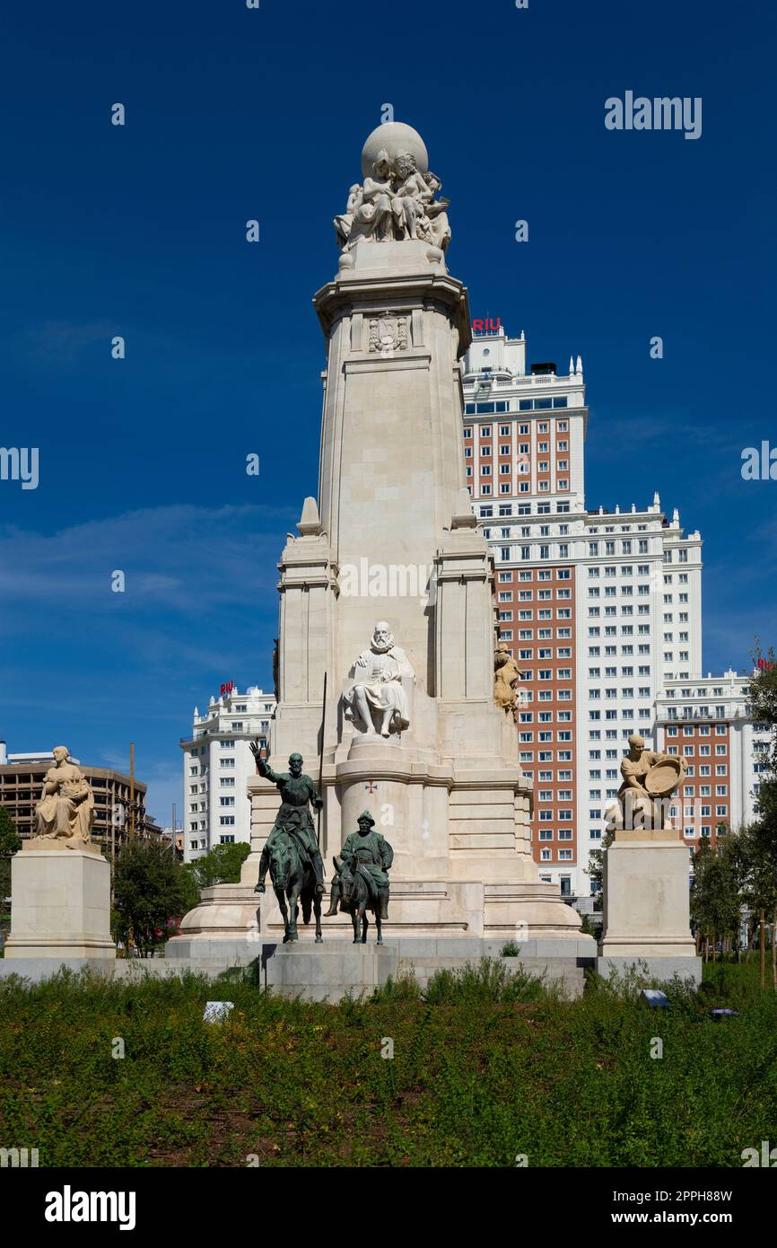 Miguel de Cervantes monument in Madrid, Spain Stock Photo