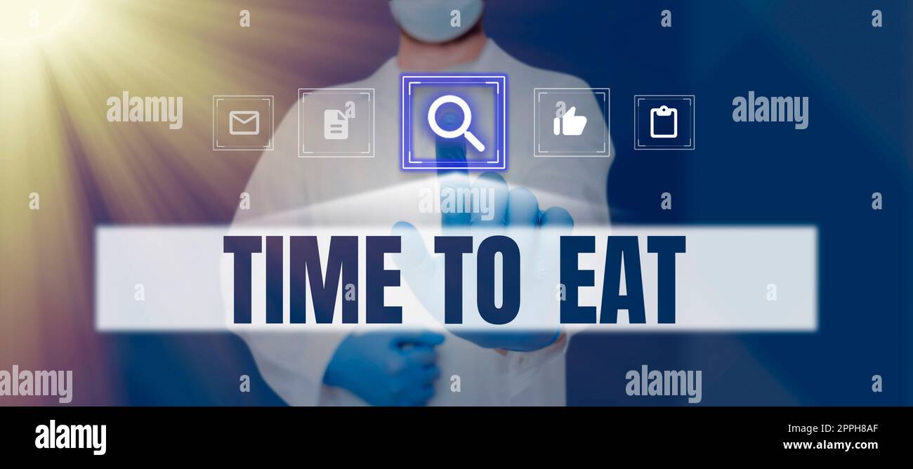 Inspiration showing sign Time To Eat. Business idea Right moment to enjoy a meal lunch dinner good food starving Stock Photo