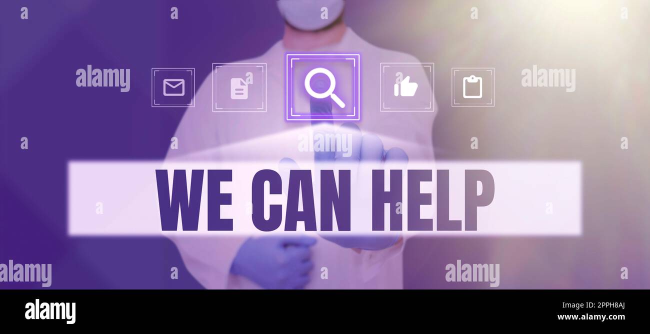 Text sign showing We Can Help. Internet Concept Let us support you give advice assistance service solutions Stock Photo