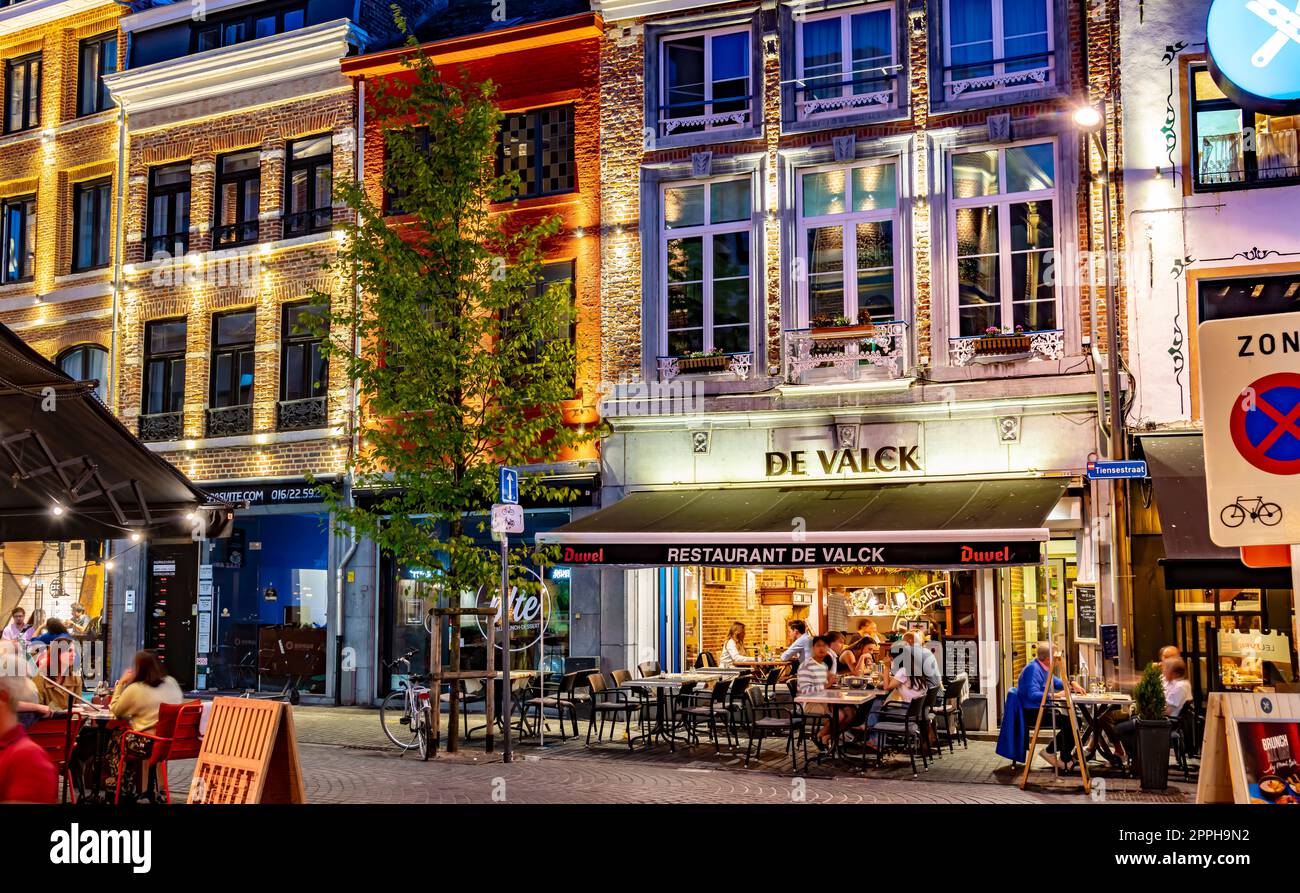LEUVEN, BELGIUM AUG 25, 2022 Restaurants in the old town of Leuven