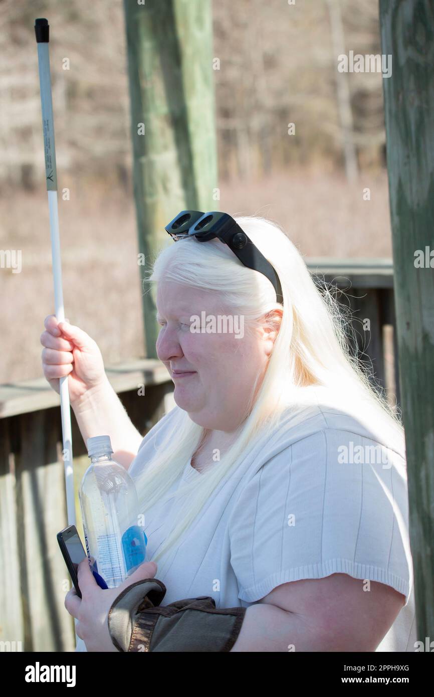 Legally Blind Woman in the Outdoors Stock Photo