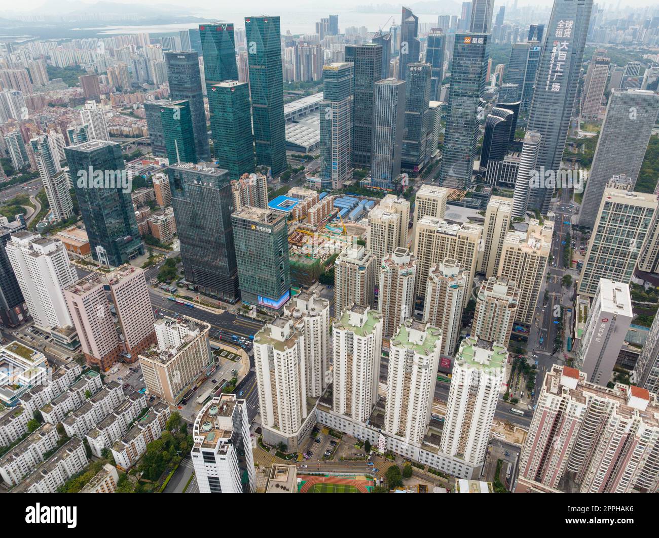 Shenzhen, China, 21 January 2022: Top view of Shenzhen city, Futian District Stock Photo