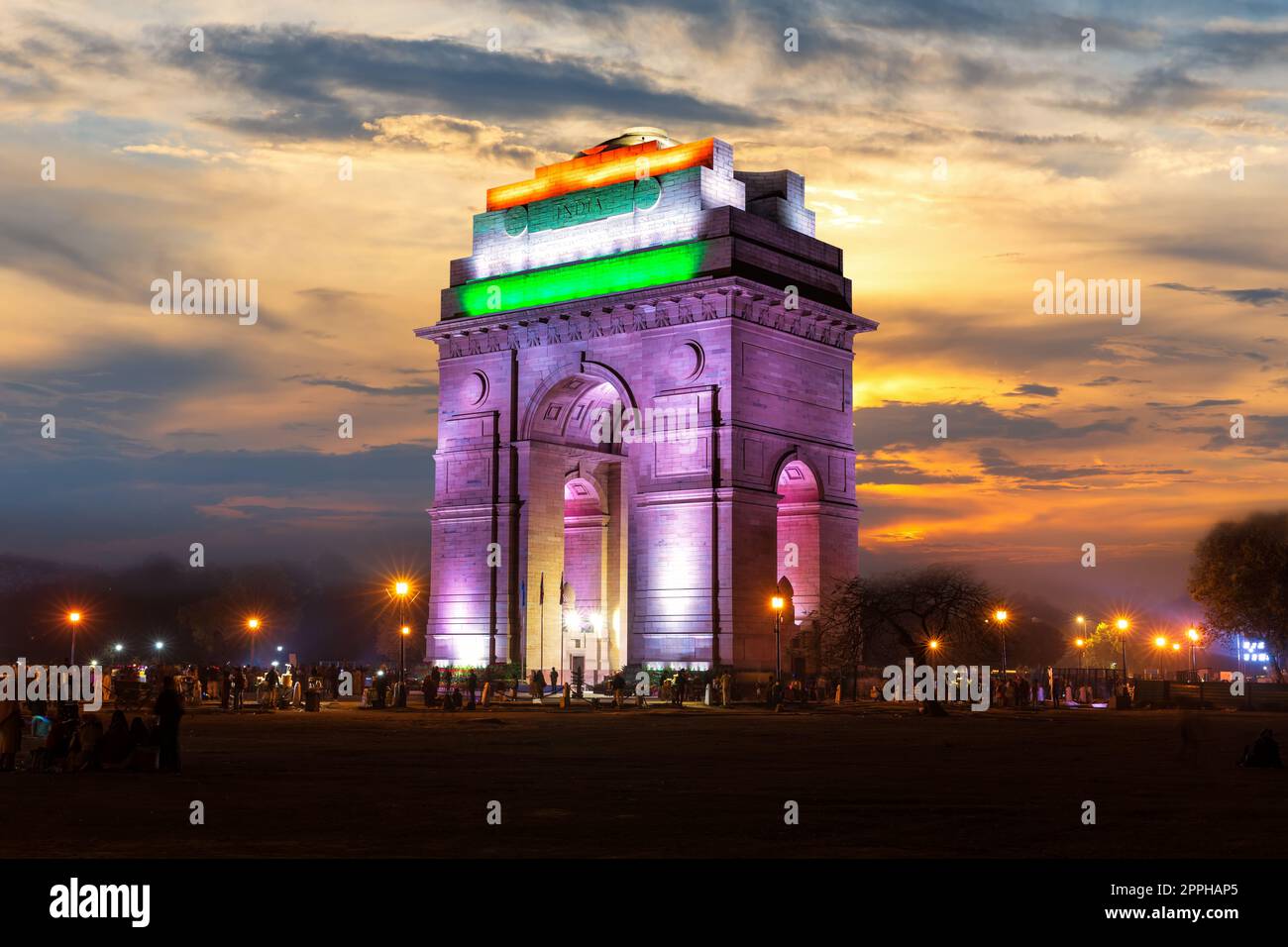 The India Gate, night illuminated view, New Delhi Stock Photo