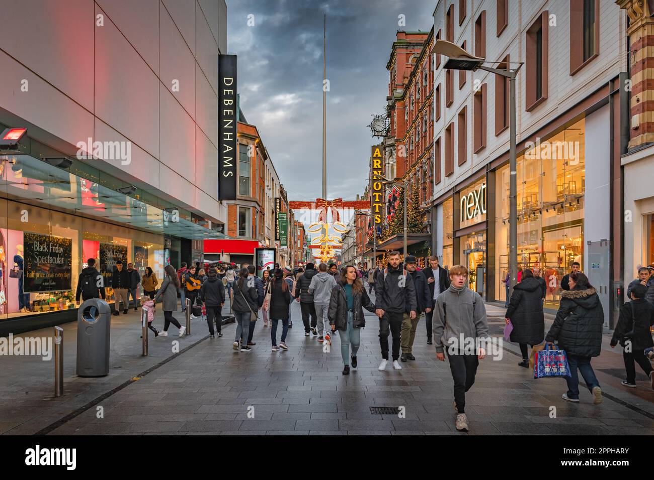 Henry Street decorated for Christmas with crowds of people shopping