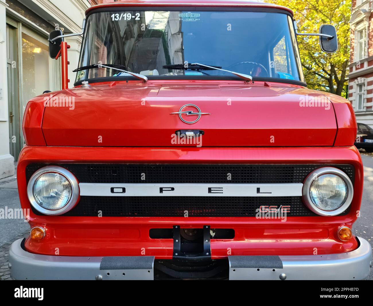 Berlin Germany - 16. October 2022: Front view of an old red Ford truck oldtimer. Stock Photo