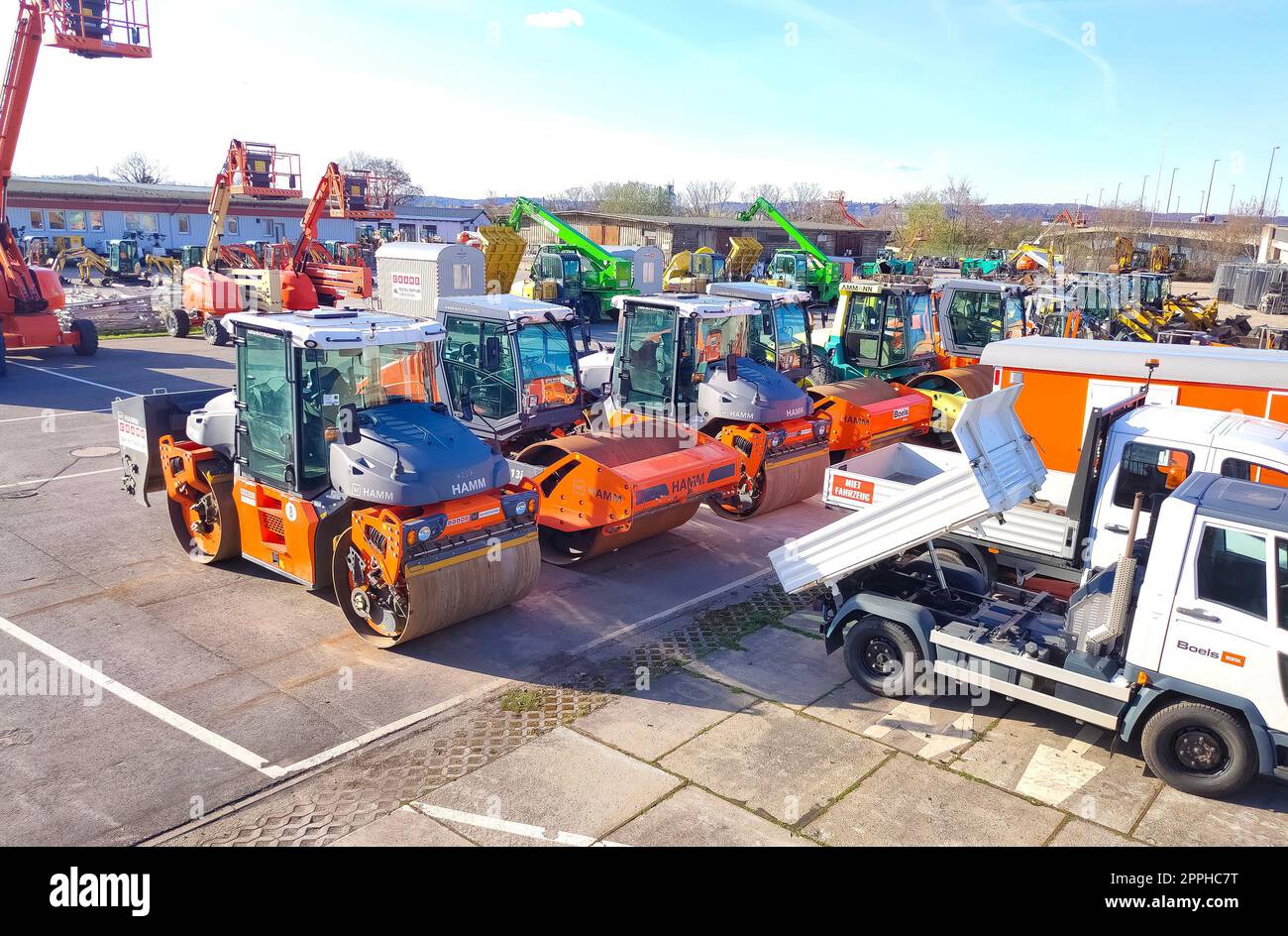 Bucket truck lift cranes in Neu-Isenburg, Germany Stock Photo