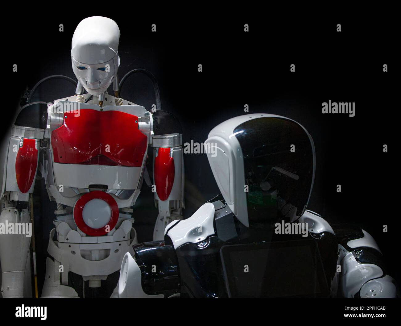 ANDROID ROBOT made of modern materials on a black background Stock Photo