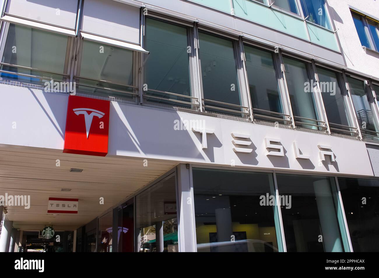 Tesla dealership seen from outside Stock Photo Alamy