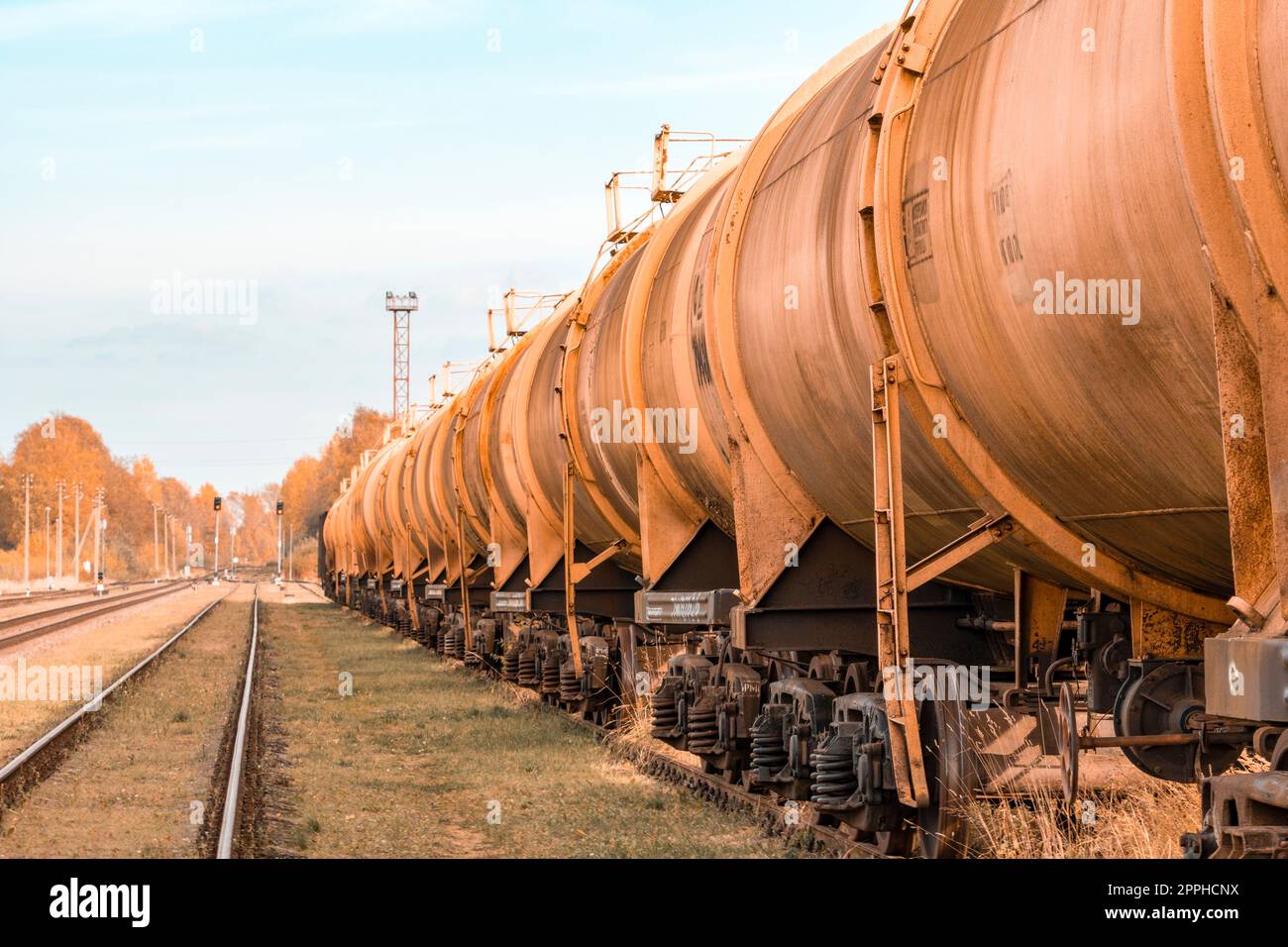 Perspective view of the freight train Stock Photo