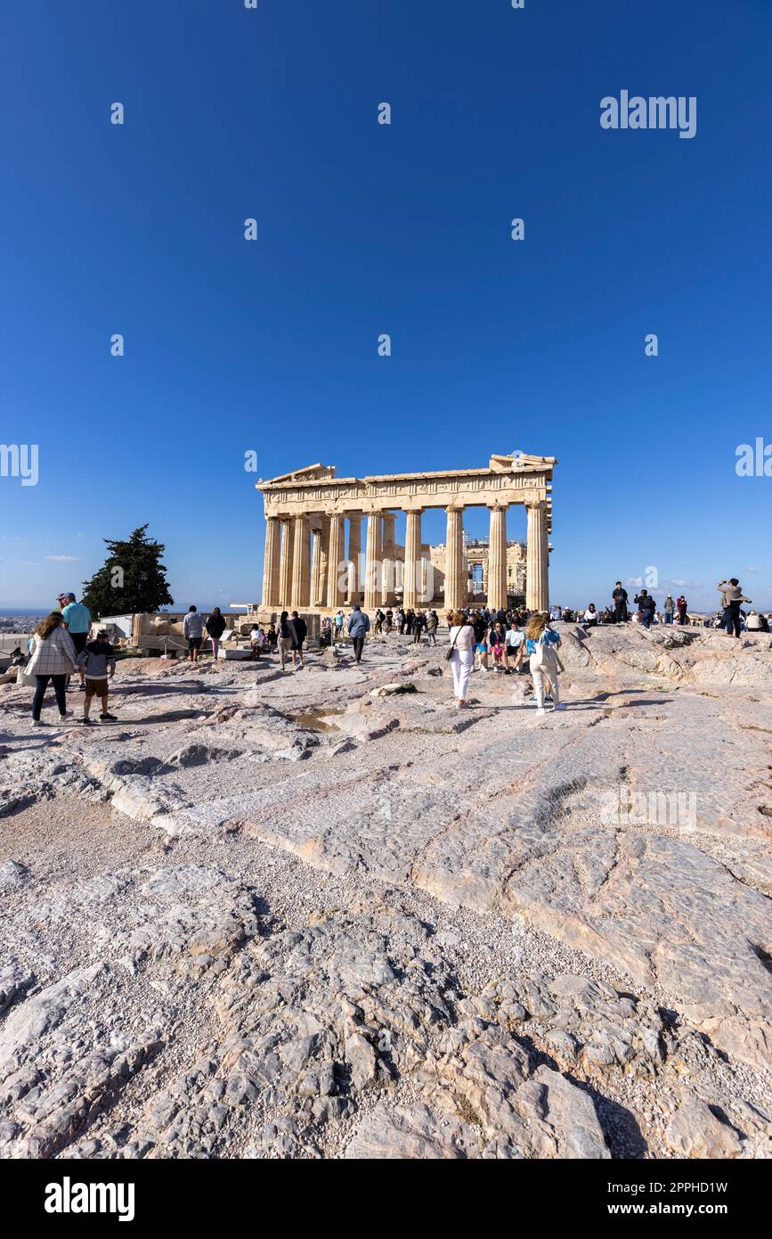Group of tourists in front of Parthenon on Acropolis of Athens, Athens, Greece Stock Photo