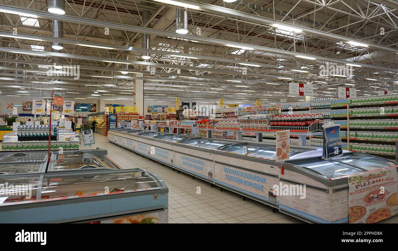 Chorlu, Turkey - September 23, 2022: Migros supermarket interior Stock Photo