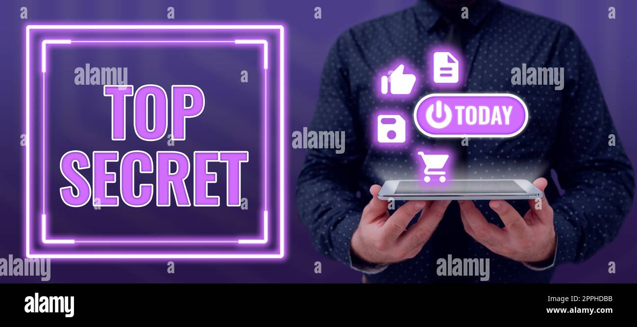 Hand writing sign Top Secret. Concept meaning telling someone important data or information that