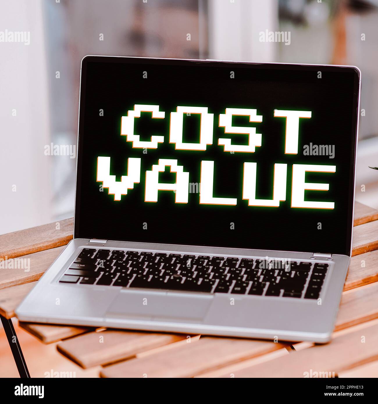 Conceptual caption Cost Value. Word Written on The amount that usualy paid for a item you buy or hiring a person Stock Photo